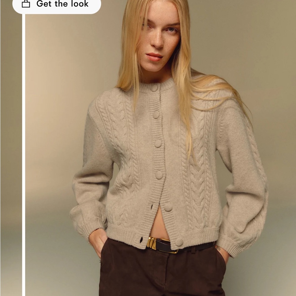 Reformation Tan Cable Knit Cardigan